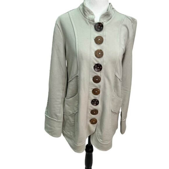 NEON Buddah Coconut Button Front Beige Cotton Jersey Jacket Size XS - Picture 1 of 12